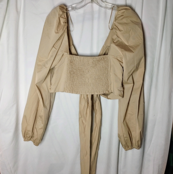 EUC Mable Angel Self Tie Front Baddie Crop LARGE Preppy Puff Sleeve Club Scandi - Picture 5 of 8